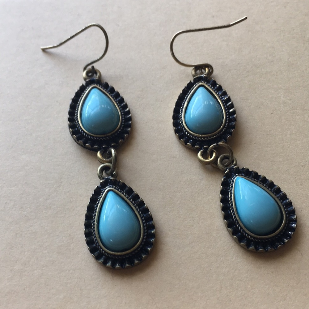 Blue Moon Turquoise Teardrop Drop Dangle Earrings